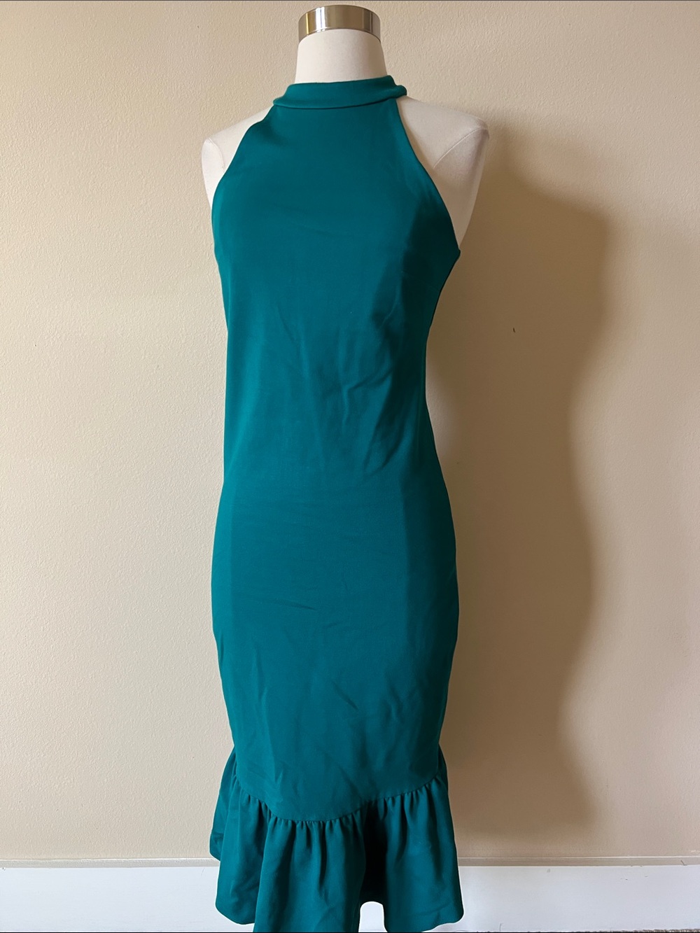 Felicity & Coco Teal Halter Midi Dress with Ruffle Hem